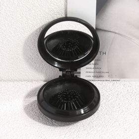 2-in-1 Folding Air Cushion Mini Comb With Mirror; Round Compact Massage Comb For Purse (Color: black)