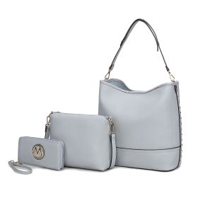 MKF Collection Wren Vegan Leather Women's Hobo with Pouch and Wristlet Wallet by Mia K- 3 pieces (Color: Blue)